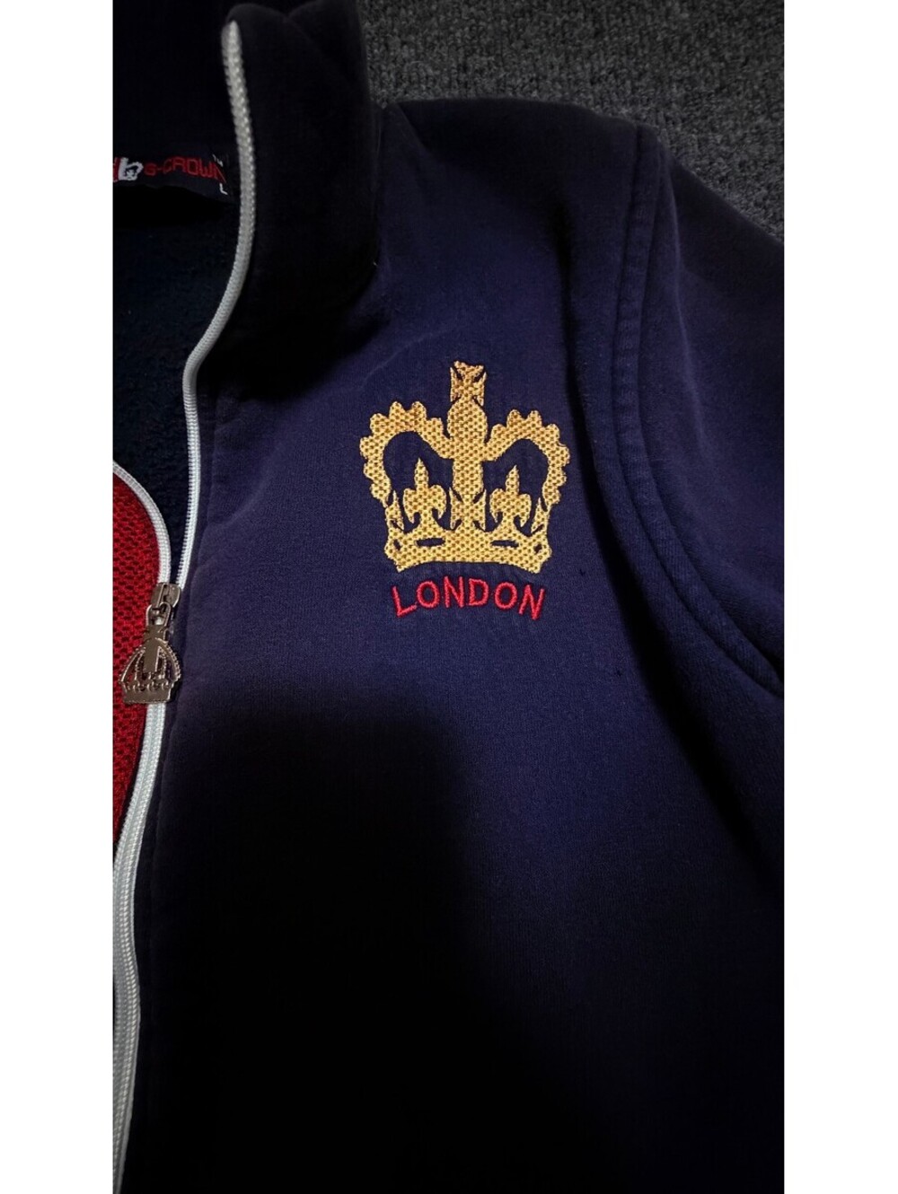 LONDON UNION Jacket Size XL Jack Crown Navy Blue Embroidered UK Flag Zippered - Picture 8 of 9
